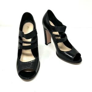 PRADA black crinkled leather, peep toe Mary Jane heels, made in Italy size 39.5